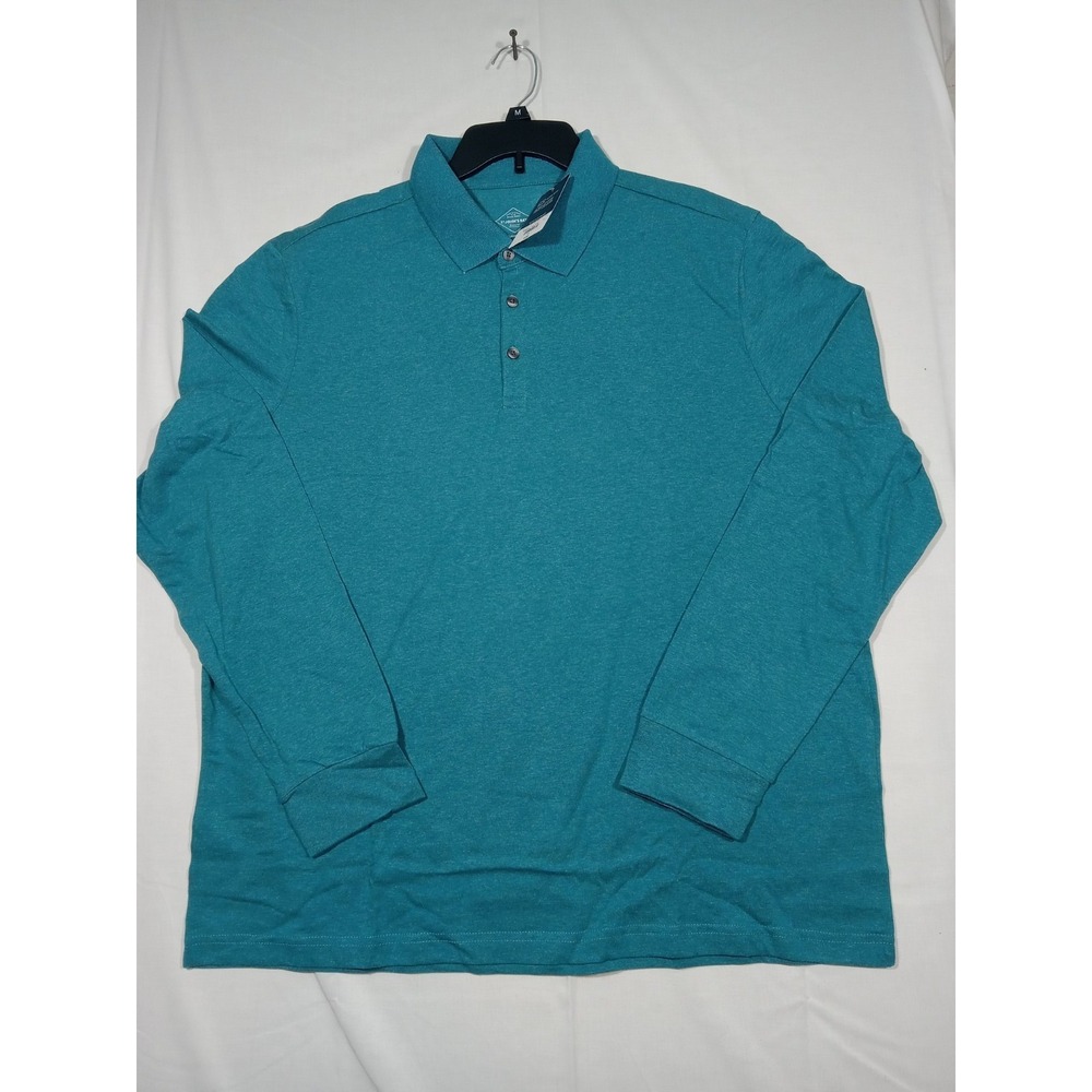 St.‎ John's Bay Jersey Mens XL Classic Fit Long Sleeve Polo Shirt - Teal Blue